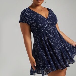 SHOWPO | Hey Now Navy Blue Polka Dot Button Up Dress